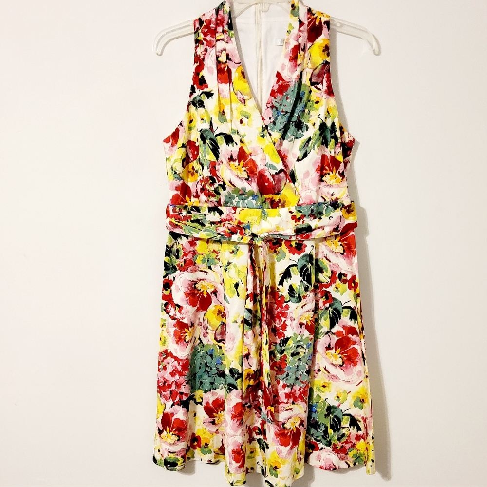 London Time Petite Floral Print Sleeveless Surplice Fit & Flare Dress Sz 10P
